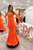 Orange Spandex Mermaid Spaghetti Straps Prom Dresses, Party Dress, PL624 | simple prom dress | mermaid prom dress | evening dress | promnova.com