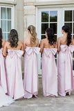 Pink Satin Sheath Strapless Long Bridesmaid Dress With Big Bow, Bridal Party Dress, PB195 | pink bridesmaid dresses | blush bridesmaid dresses | 
affordable bridesmaid dresses | promnova.com