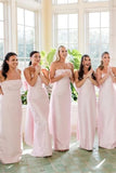 Pink Satin Sheath Strapless Long Bridesmaid Dress With Big Bow, Bridal Party Dress, PB195 | cheap bridesmaid dresses | new arrival bridesmaid dress | simple bridesmaid dress | promnova.com