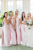 Pink Satin Sheath Strapless Long Bridesmaid Dress With Big Bow, Bridal Party Dress, PB195 | budget bridesmaid dress | wedding party dress | bridesmaid dresses online | promnova.com