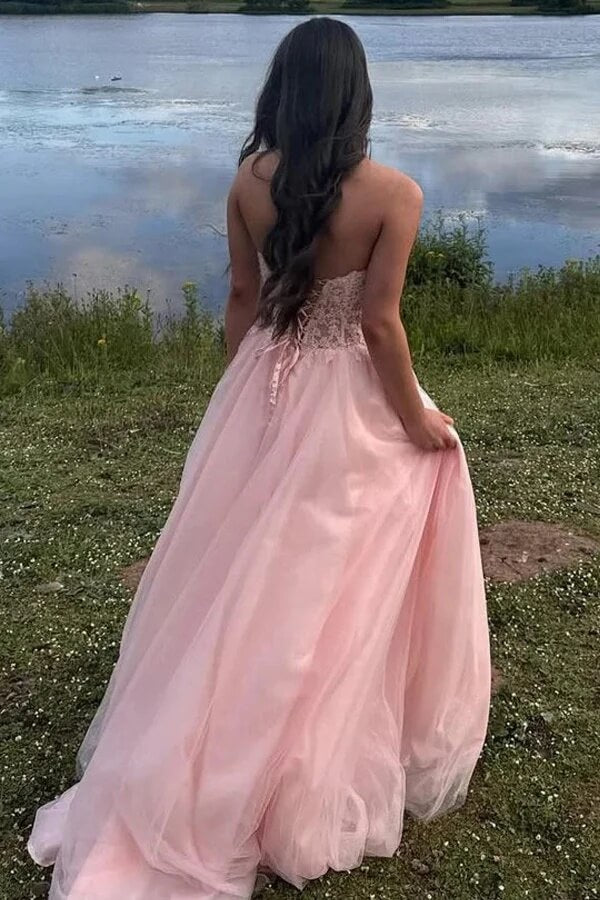 Pink Tulle A Line Strapless Sweetheart Prom Dresses, PL672 | Promnova Pink Tulle A Line Strapless Sweetheart Prom Dresses, PL672 | Promnova