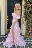 Pink Tulle Tiered Mermaid Off the Shoulder Sequin Lace Long Prom Dresses, PL776 | new arrival prom dress | prom dresses near me | long formal dress | promnova.com