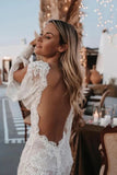 Tulle Sheath Long Sleeve V Neck Lace Appliques Boho Wedding Dresses, PW456 image 4