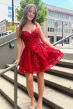 Red Lace Sequins A Line Short Homecoming Dresses, Graduation Dresses, PH470 | new arrival homecoming dress | homecoming dress stores | sweet 16 dress | promnova.com