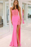Red Satin V Neck Mermaid Lace Appliques Long Prom Dresses, Evening Dress, PL736 image 3