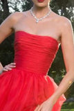 Red Tulle A Line Strapless Simple Long Prom Dress With Slit, Party Dresses, PL733 | prom dress for girls | new arrival prom dress | prom dress shops | promnova.com