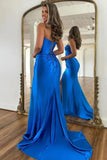 Royal Blue Mermaid Corset Sweetheart Long Prom Dresses With Slit, PL602 image 1