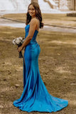 Royal Blue Satin Mermaid Sweetheart Long Prom Dresses With Slit, PL653 image 2