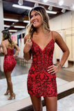 Royal Blue Sequins Lace Spaghetti Straps Short Homecoming Dresses, PH463 image 3