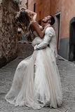 Rustic Tulle A Line Sweetheart Neck Strapless Beach Wedding Dresses, PW397 image 3