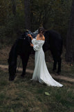 Satin A Line Long Sleeve Modest Wedding Dresses With Train, Bridal Gown, PW521 image 3