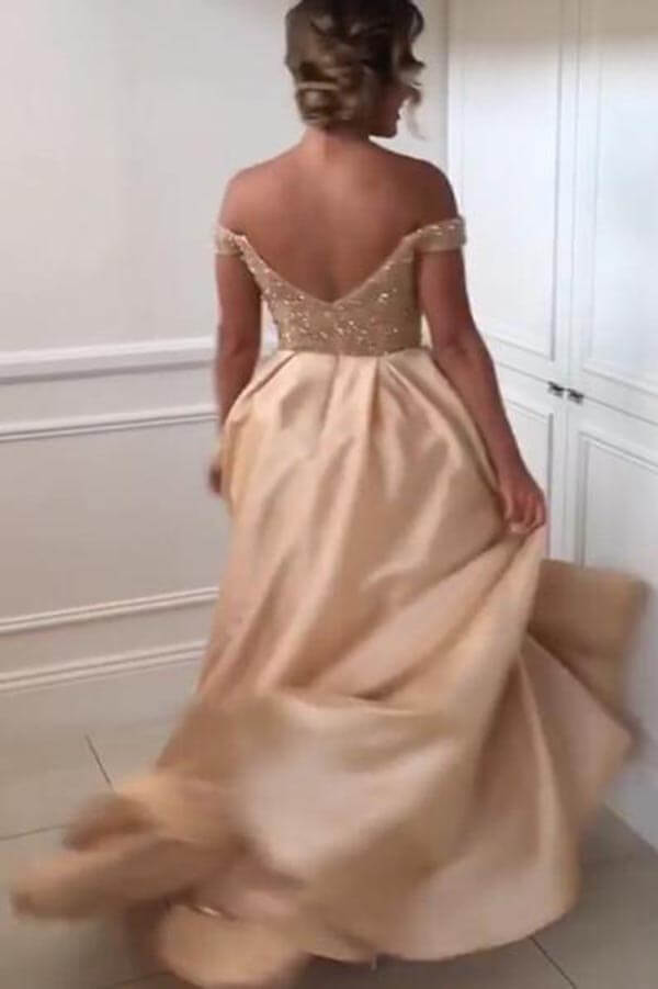 Satin A Line Off Shoulder Beaded Bridesmaid Dresses, PB177 | Promnova Custom Size / Custom Color Satin A Line Off Shoulder Beaded Bridesmaid Dresses, PB177 | Promnova Custom Size / Custom Color