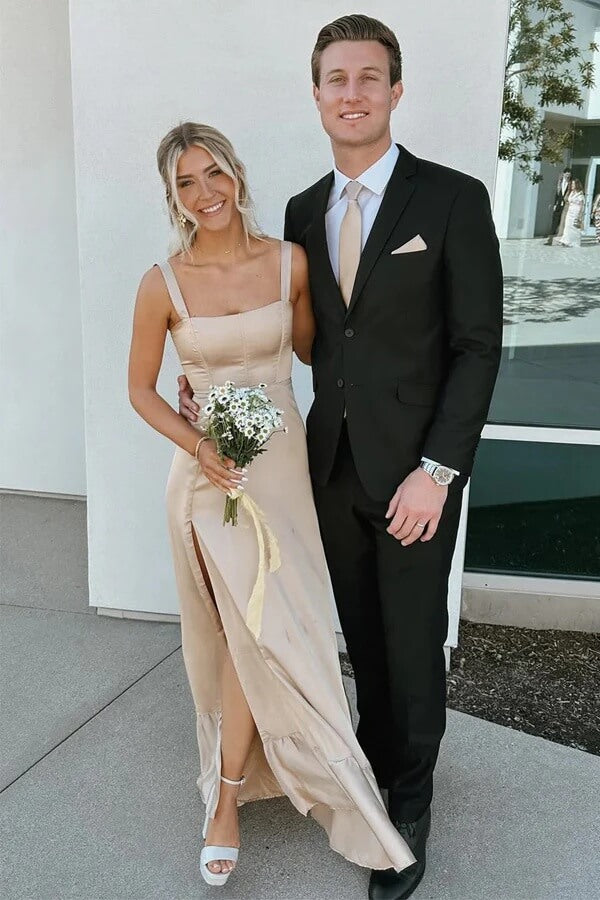 Satin A Line Lace up Back Bridesmaid Dresses PB185 – Promnova
