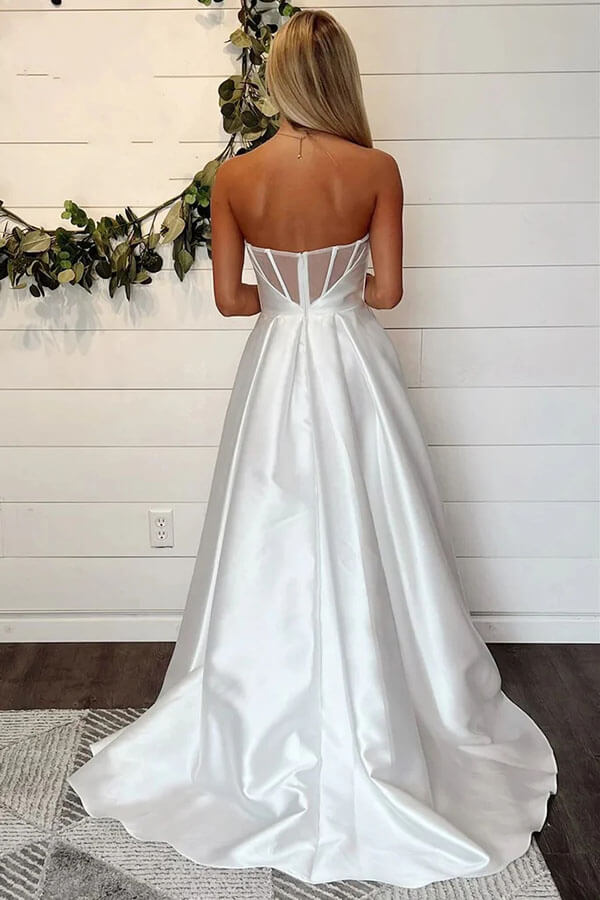 Satin A Line Strapless Wedding Dresses with Slit, PW412 | Promnova US2 / As Picture Satin A Line Strapless Wedding Dresses with Slit, PW412 | Promnova US2 / As Picture