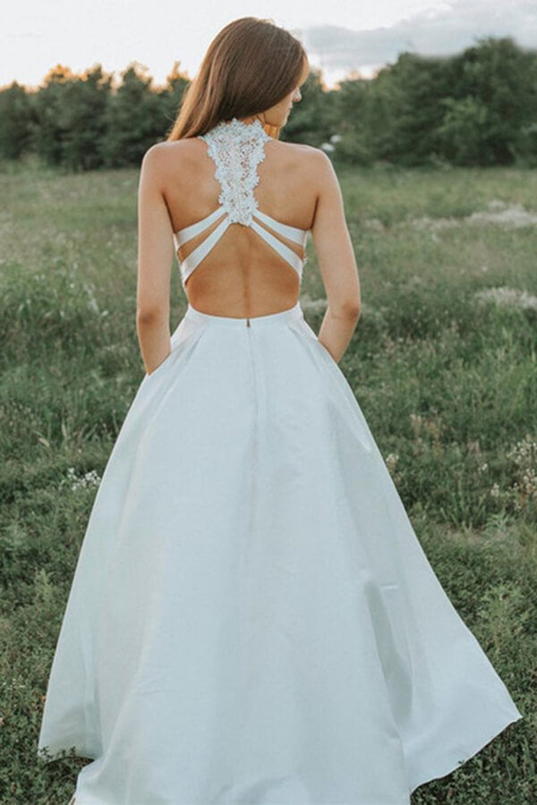 A Line Two Pieces Lace White Wedding Dresses With Pockets US16 / As Picture A Line Two Pieces Lace White Wedding Dresses With Pockets US16 / As Picture