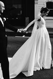 Satin A Line V Neck Open Back Wedding Dresses With Slit, Bridal Gown, PW372 image 3