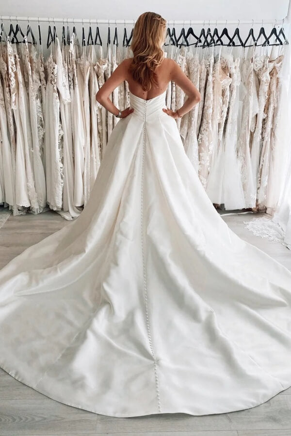 Satin Ball Gown Strapless Wedding Dresses with Slit, PW485 | Promnova Custom Size / Custom Color Satin Ball Gown Strapless Wedding Dresses with Slit, PW485 | Promnova Custom Size / Custom Color