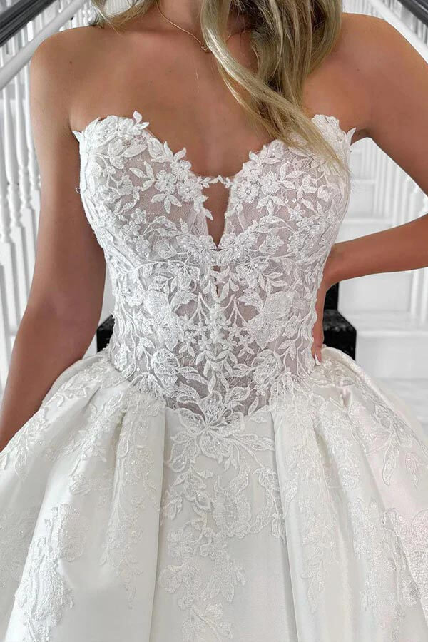 Satin Ball Gown Sweetheart Vintage Wedding Dresses With Appliques, PW453 image 3