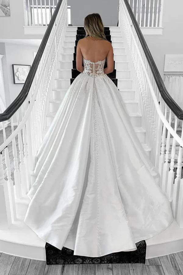 Satin Ball Gown Sweetheart Vintage Wedding Dresses With Appliques, PW453 image 2
