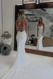 Satin Lace Mermaid Spaghetti Straps Cowl Neck Wedding Dress, Bridal Gown, PW523 | mermaid wedding dress | wedding dress stores | boho wedding dress | promnova.com