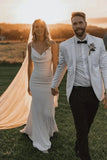 Satin Mermaid Cowl Neck Spaghetti Straps Simple Wedding Dresses, PW439
