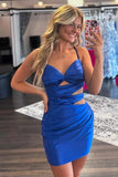 Satin Mermaid Spaghetti Straps Tight Mini Cute Homecoming Dresses, PH448 image 2