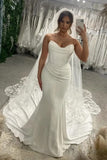 Satin Mermaid Sweetheart Neck Strapless Wedding Dress With Court Train, PW537 | simple wedding dress | cheap wedding dresses online | vintage wedding dress | promnova.com