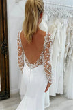 Satin Mermaid V Neck Long Sleeves Wedding Dresses With Lace Appliques, PW501 | vintage wedding dress | bohemian wedding dress | wedding dress nearby | promnova.com