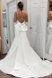 Satin Mermaid V Neck Open Back Simple Wedding Dresses With Bow, PW357 | wedding dresses online | bridal gowns | wedding dresses near me | promnova.com
