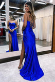 Satin Sheath Spaghetti Straps Side Slit Prom Dresses With Lace up Back, PL566 | new arrival prom dresses | prom dresses cheap | party dresses | promnova.com