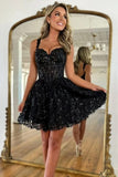 Shiny Black Sequins Lace A Line Sweetheart Neck Short Homecoming Dresses, PH467 | black homecoming dress | cheap homecoming dresses online | lace homecoming dress | promnova.com