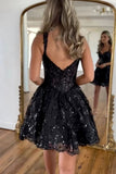 Shiny Black Sequins Lace A Line Sweetheart Neck Short Homecoming Dresses, PH467 | homecoming dress shops near me | 
black homecoming dresses | homecoming dresses cheap | promnova.com