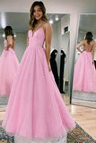 Shiny Pink A Line Backless Spaghetti Straps Prom Dresses, Party Dress, PL618