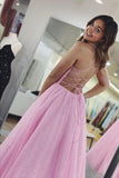 Shiny Pink A Line Backless Spaghetti Straps Prom Dresses, Party Dress, PL618 | cheap prom dress | simple prom dress | prom dresses for teens | promnova.com