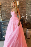 Shiny Pink Tulle A Line Spaghetti Straps Long Prom Dresses, Party Dress, PL644 | cheap prom dress | shiny prom dress | prom dresses for girls | promnova.com