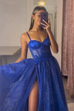 Shiny Royal Blue Tulle A Line Sweetheart Lace Prom Dress, Evening Gown, PL594 | cheap long prom dress | party dress | long prom dresses | promnova.com