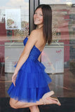 Shiny Tulle Royal Blue A Line Strapless Corset Short Homecoming Dress, PH455 | school event dress | short party dress | graduation dress | promnova.com