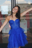 Shiny Tulle Royal Blue A Line Strapless Corset Short Homecoming Dress, PH455 | blue homecoming dress | blue homecoming dress | homecoming dress for teens | promnova.com