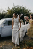 Silk Satin Sheath Cowl Neck Rustic Wedding Dresses, Simple Bridal Gown, PW512 image 4