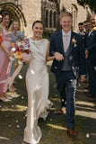 Silk Satin Sheath Cowl Neck Rustic Wedding Dresses, Simple Bridal Gown, PW512 image 3