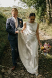 Silk Satin Sheath Cowl Neck Rustic Wedding Dresses, Simple Bridal Gown, PW512 image 2