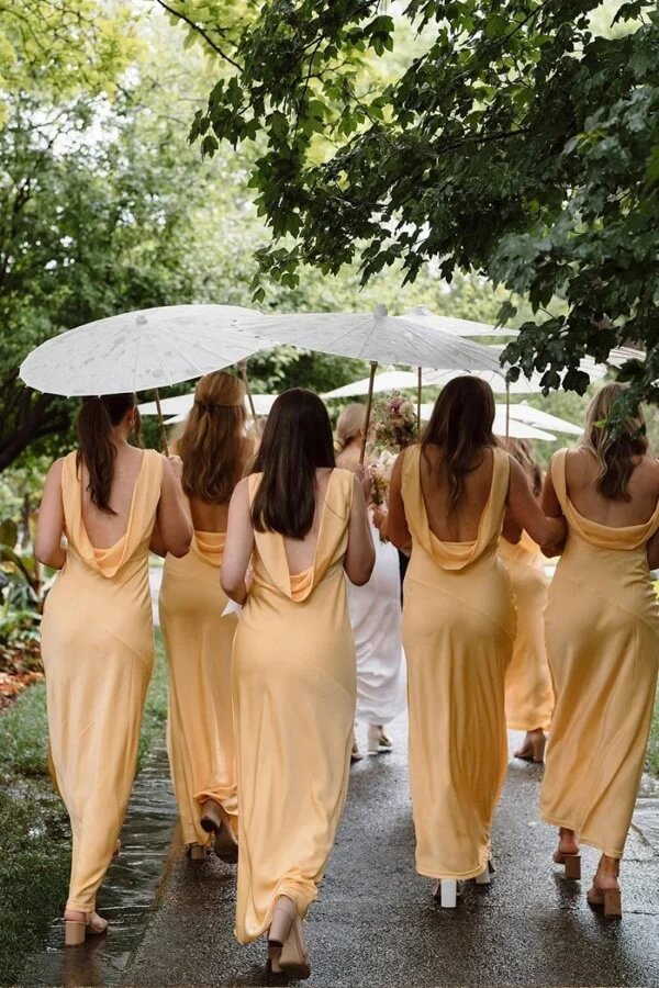 silk yellow bridesmaid dresses Yellow Floor Length Mismatched Bridesmaid Dresses, Dress D