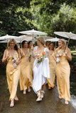 Silk Satin Yellow Sheath V Neck Bridesmaid Dresses, Bridal Party Dresses, PB192 | cheap bridesmaid dress | simple bridesmaid dresses | junior bridesmaid dress | promnova.com