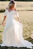 Simple Chiffon A Line Off-the-Shoulder Beach Wedding Dresses, Bridal Gown, PW503 | outdoor wedding dress | cheap wedding dress online | wedding dress with sleeves | promnova.com