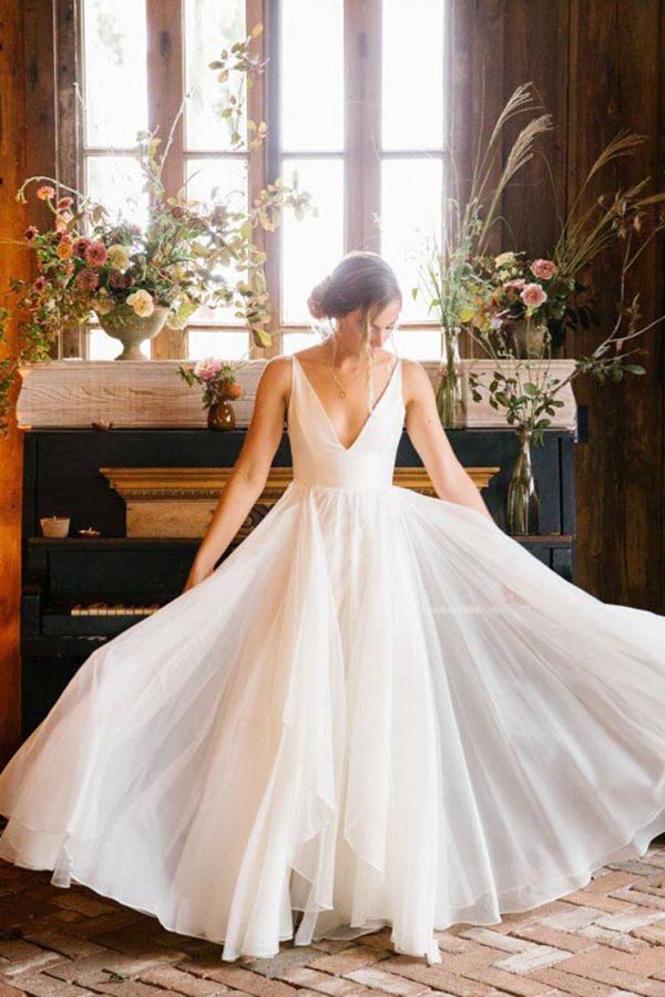 Simple Chiffon A Line V Neck Beach Wedding Dresses, PW360 | Promnova US10 / Custom Color Simple Chiffon A Line V Neck Beach Wedding Dresses, PW360 | Promnova US10 / Custom Color