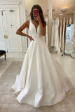 Simple Satin A Line V Neck Wedding Dresses With Train, Bridal Gown, PW532 | cheap wedding dresses online | bohemian wedding dress | winter wedding dress | promnova.com