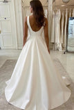 Simple Satin A Line V Neck Wedding Dresses With Train, Bridal Gown, PW532 | backless wedding dress | vintage wedding dresses | cheap wedding dress near me | promnova.com