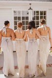 Simple Satin Mermaid Halter Neck Long Bridesmaid Dresses With Slit, PB191 image 4