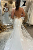 Simple Satin Mermaid Lace Appliques Beach Wedding Dress, Bridal Gown, PW386 | open back wedding dress | simple wedding dresses | summer wedding dress | promnova.com