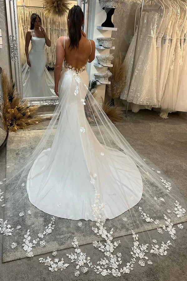 Simple Satin Mermaid Lace Appliques Beach Wedding Dress, Bridal Gown, PW386 | mermaid wedding dresses | lace wedding gown | bridal style | promnova.com